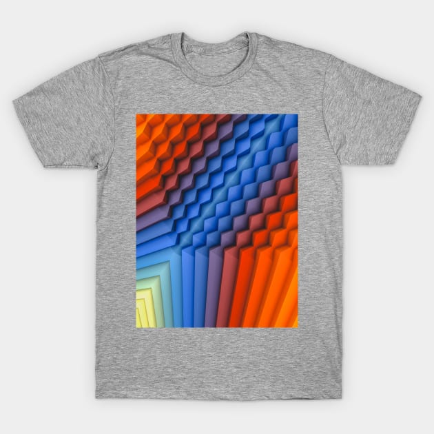 Exponential Edges Fire Red and Water Blue Geometric Abstract Artwork T-Shirt by love-fi